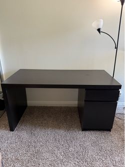 IKEA MALM Home Office Desk with Drawer & Storage Cabinet - Black/Brown