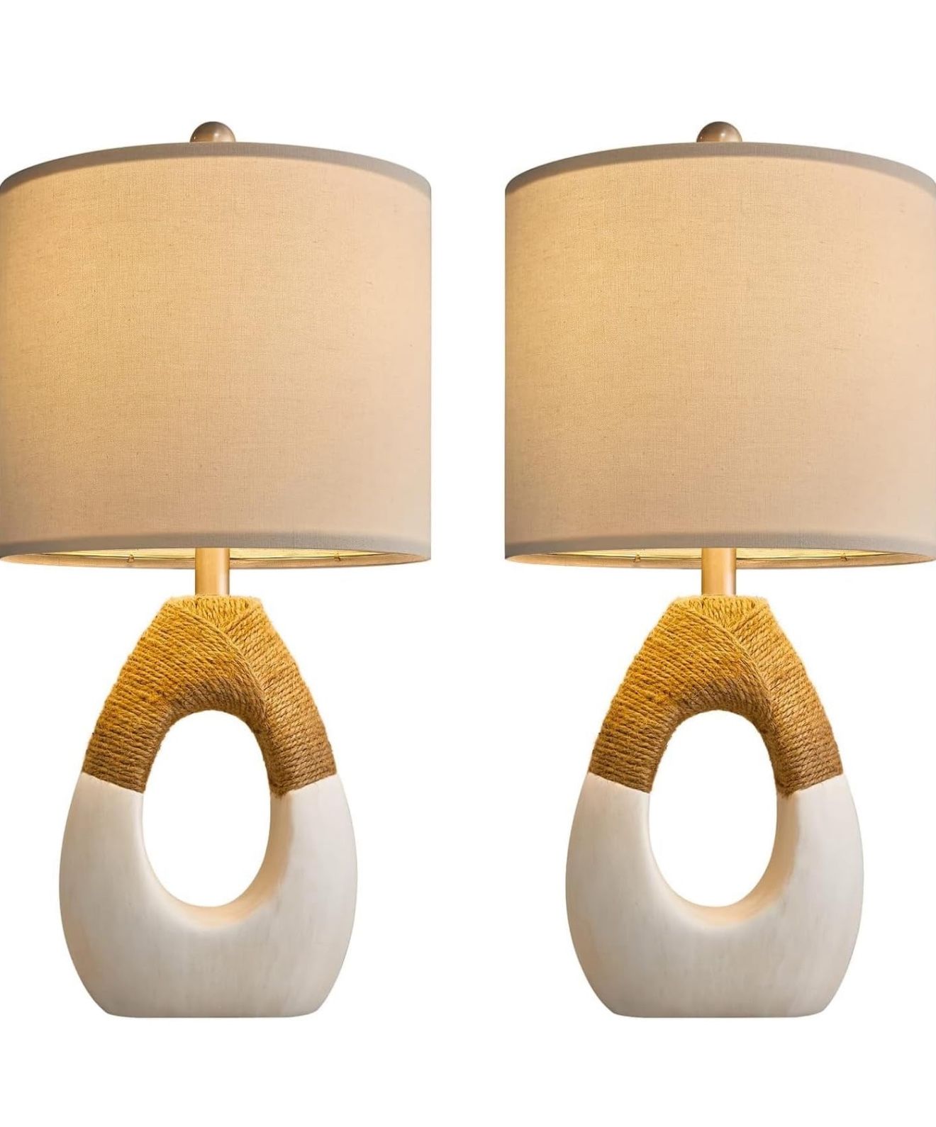 Set 2 Small Farmhouse Rattan Table Lamp 19”Rustic