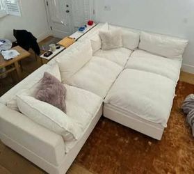 All white L shaped sofa loveseat with ottoman