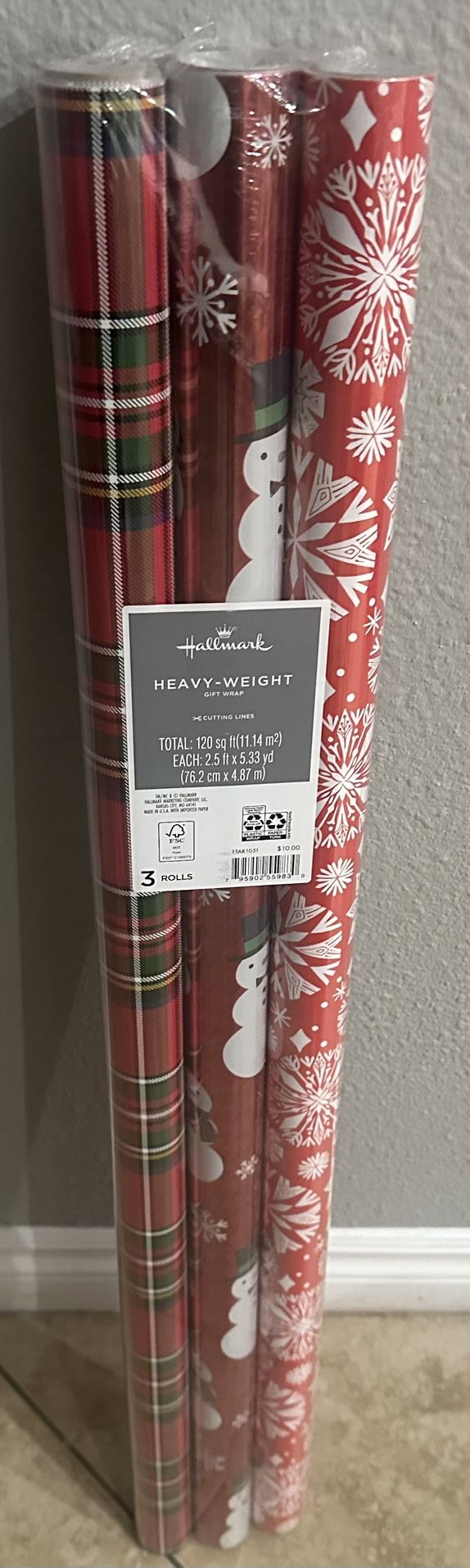 New Hallmark Heavy Weight Christmas Wrapping Paper Pack Of 3 Rolls…120 Sq Feet Total