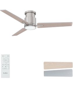 CJOY 52 Inch Flush Mount Ceiling Fan with Light and Remote Brushed Nickel Low Profile Ceiling Fan with Light 3 Blades, 6-Speed, Quiet Reversible DC, D