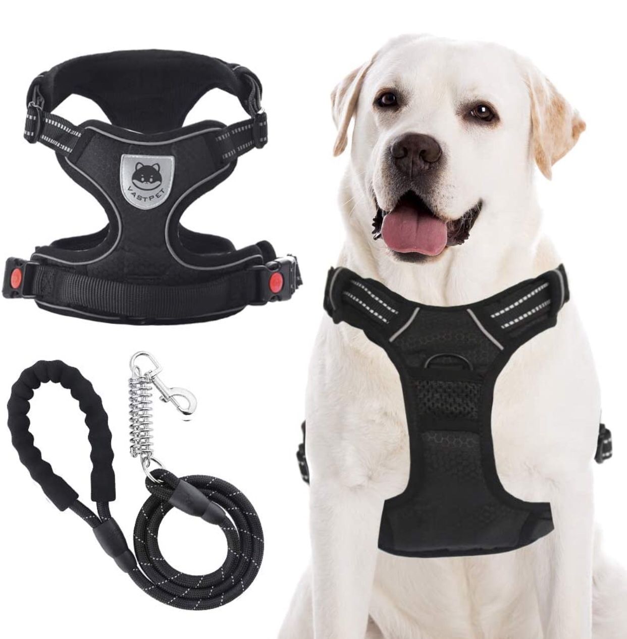 No Pull Dog Harness Leash Set, Reflective Adjustable Soft Padded Dog Vest Harness with Upgraded 5 FT Dog Leash, Size L