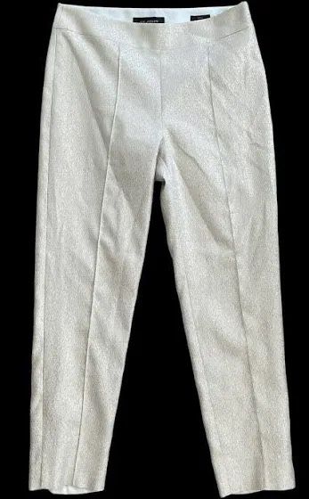 ST. JOHN Shimmer Metallic Lined Emma Pants Trousers Size 6 Cream with Gold