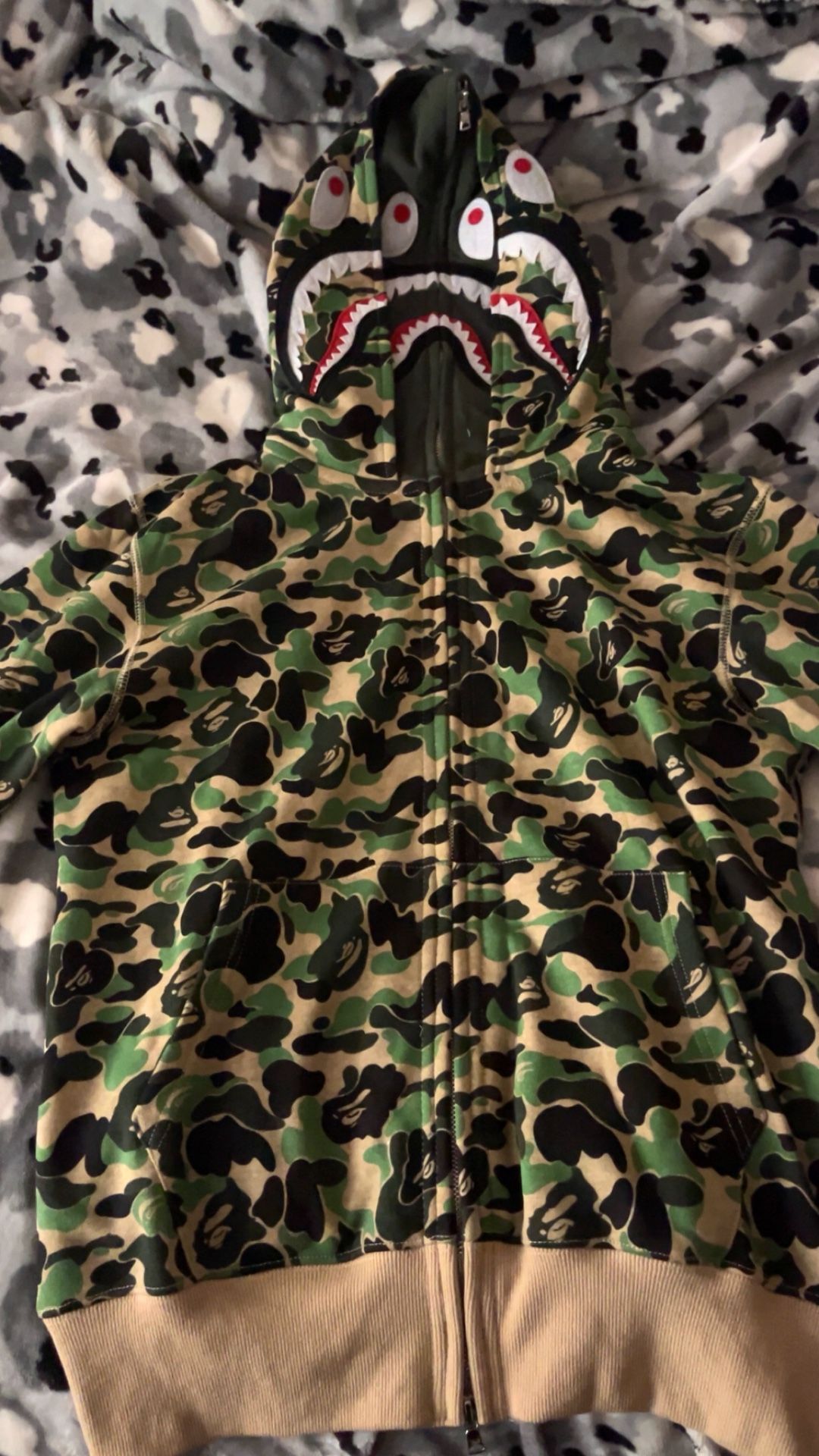 Double Zip-Up Bape Green Camo Hoodie Size Large