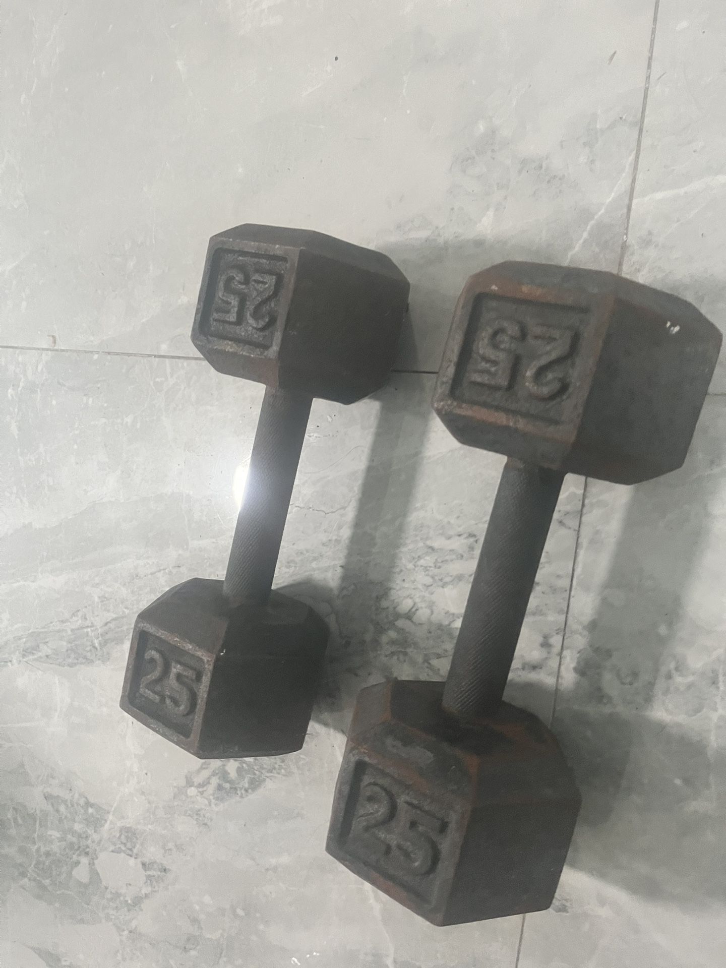 Pair Of 25lb Steel Hex Dumbbells Total 50lb