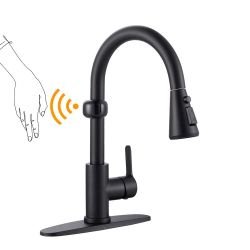 Single Handle Pull Down Sprayer Kitchen Faucet with Soap Dispenser in Black
