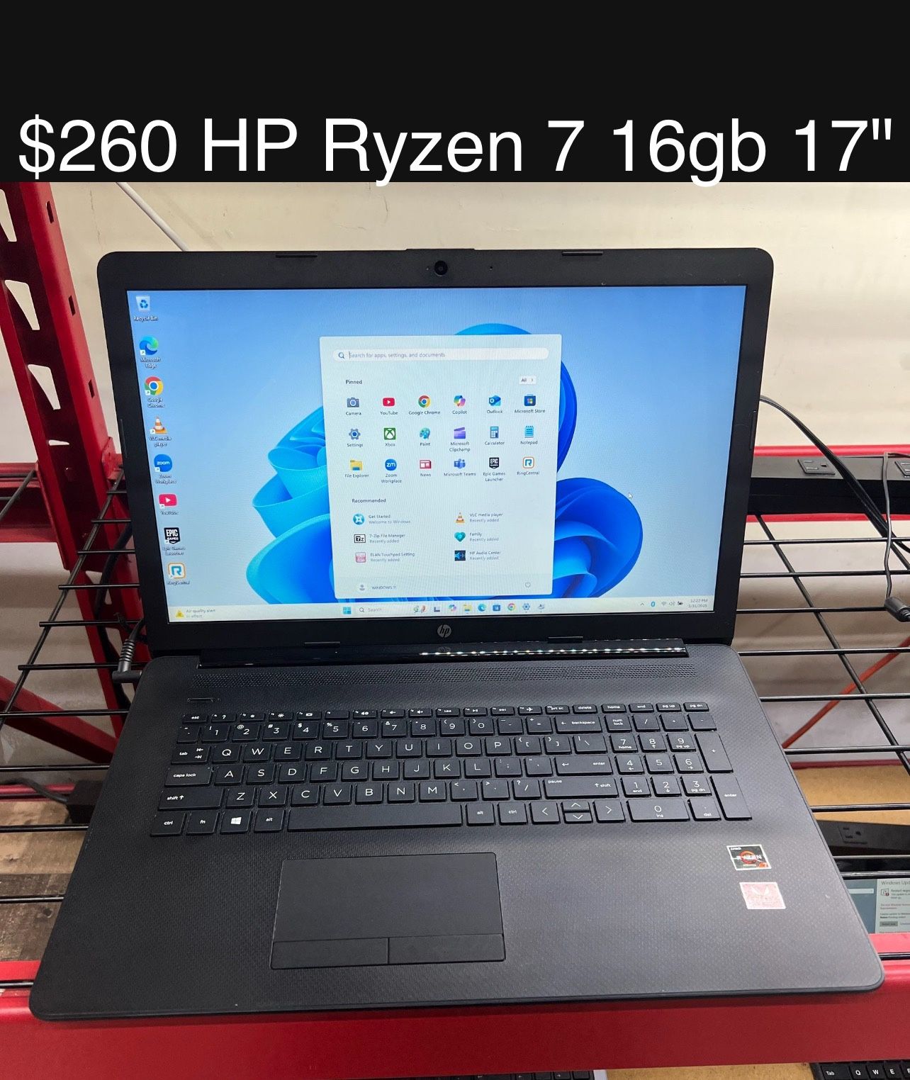 Hp Laptop 17” 16gb Ryzen 7 1tb Windows 11 Includes Charger, Good Battery