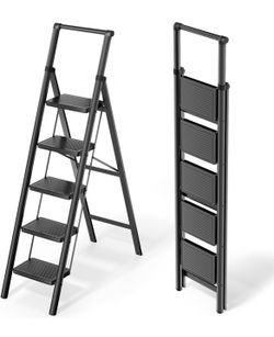 New 5 Steps Ladder for Home Foldable Step Stool for Kitchen with Non-Slip Pedals