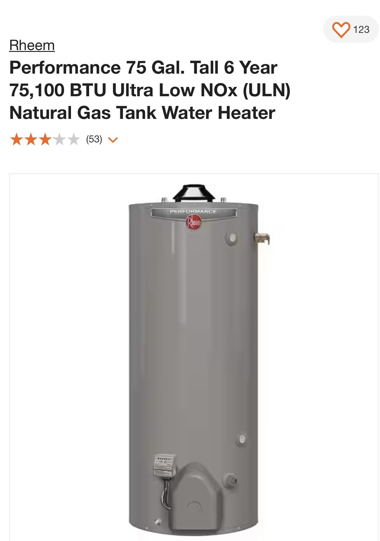 Brand New Rheem 75gal Water Heater