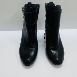 Sam Edelman Black Leather Ankle Bootie Woman Buckle Zipper Almond Toe Solid Size 8.5 