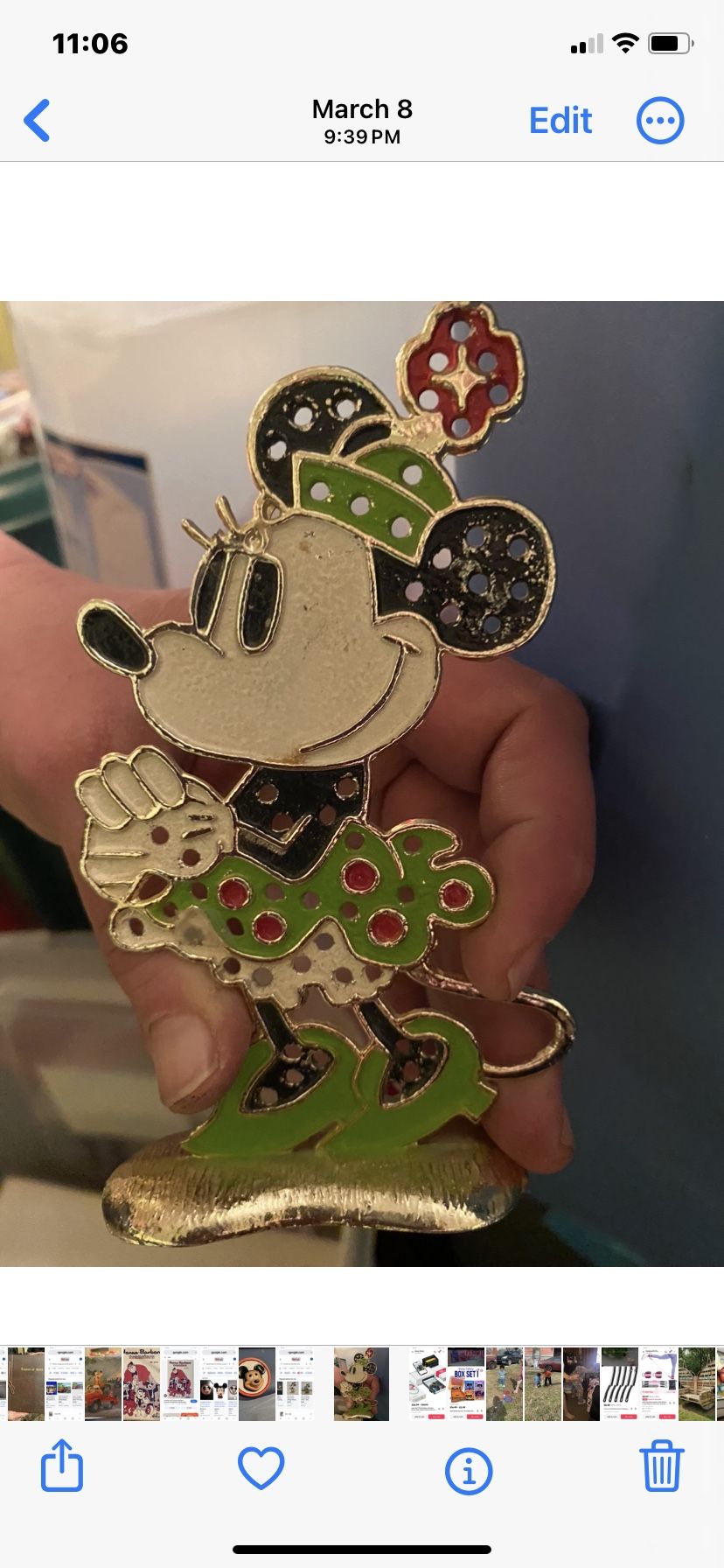 Walt Disney Productions Vintage Minnie Mouse Earring Holder