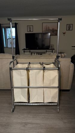3 compartment laundry basket with hanging rack