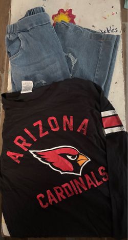 Arizona Cardinals PINK Shirt & Heart Distressed Jeans Outfit (M / 11-12)