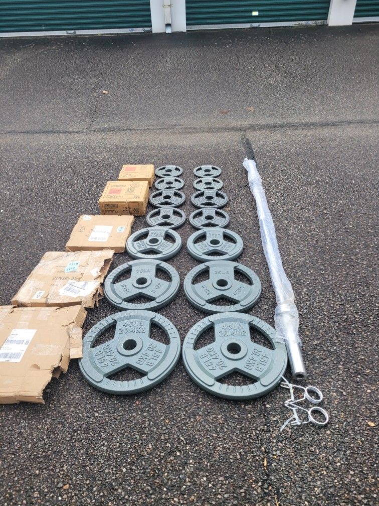 NEW IN BOX Olympic Grip Plates-270lbs & 6ft Barbell