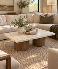 50” Mango Wood Coffee Table – Double Drum Base