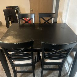 Counter-Height Dining Table Set – Black Wood, 4 Chairs