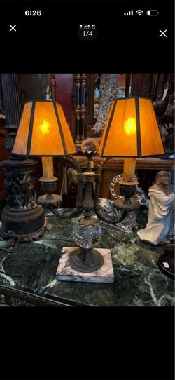 Antique, beautiful marble base crystal Brass table lamp