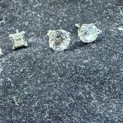 Mismatched Diamond Studs I Remember The Purchase Of Three Of The Four(There Is One Suspect In There) All 925 Silver