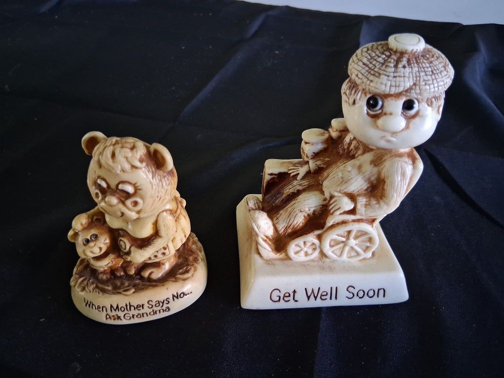 2 Vintage Russ Berrie Miniature Statues