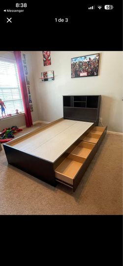 Full Size Storage Bed Frame with Bookcase Headboard