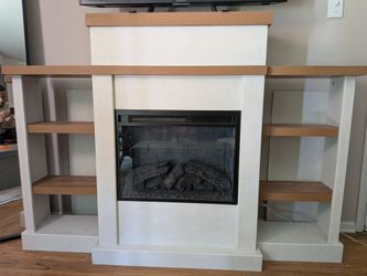 Modern Electric Fireplace with Built-In Bookshelves – $150