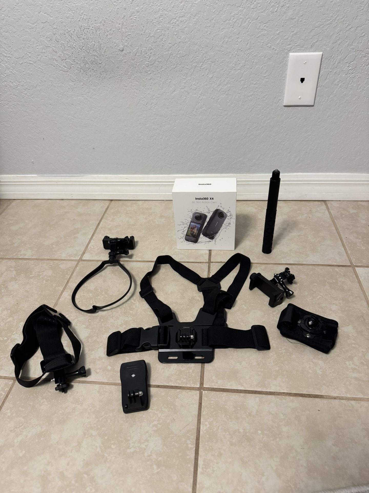 Insta 360 X4 Bundle ( All Body Straps And Invisible Stick ) 8K Waterproof 360 Action Camera Plus Removable Lense 