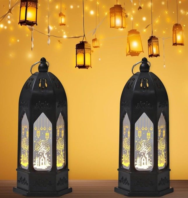 Ramadan Hex Glow black Lantern (Set of 2)