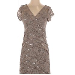 Scarlett Lace Midi Dress in Taupe - Size 4