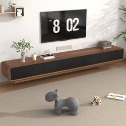 94.5''Minimalist Floating TV Stand, Modern Wall-Mounted Media Console with 4 Drawers for Wall-mounted TV Up to 110'', Walnut & Black