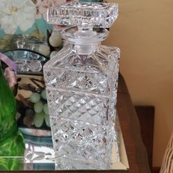 Vintage Bohemian Wexford Diamond 9" Crystal Glass Decanter With Square Topper