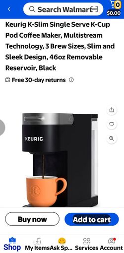 Keurig K-Slim Single Serve K-Cup Pod Coffee Maker, Multistream Technology, 3 Brew Sizes, Slim and Sleek Design, 46oz Removable Reservoir, Black
