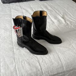 New Justin Black Leather Boots – Size 13 D – Made in USA