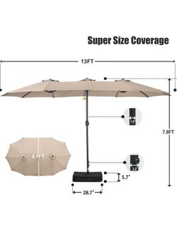 Sombrilla Gigante de Patio Doble de 13 Pies con Base Incluida