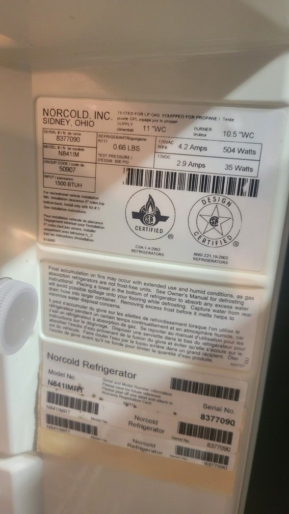 Norcold N841IM 120V and Propane Fridge RV for Sale in San Diego, CA