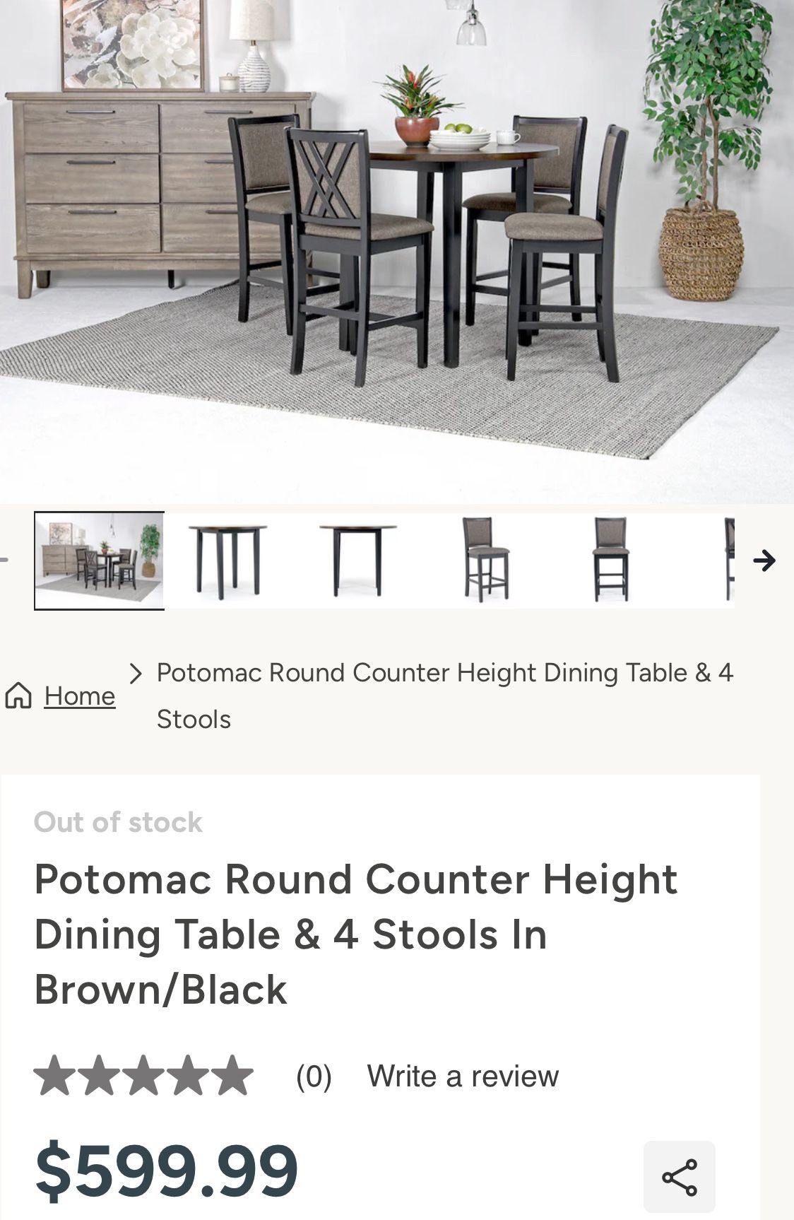 Potomac Round Counter Height Dining Table & 4 Stools In Brown