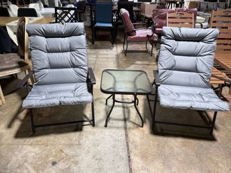 3 Pieces Patio Padded Folding Chair, Outdoor Adjustable Reclining Lounge Chairs with Tempered Glass Table (Grey) $69 Pickup: 📍 3749 Scott Futrell Dr