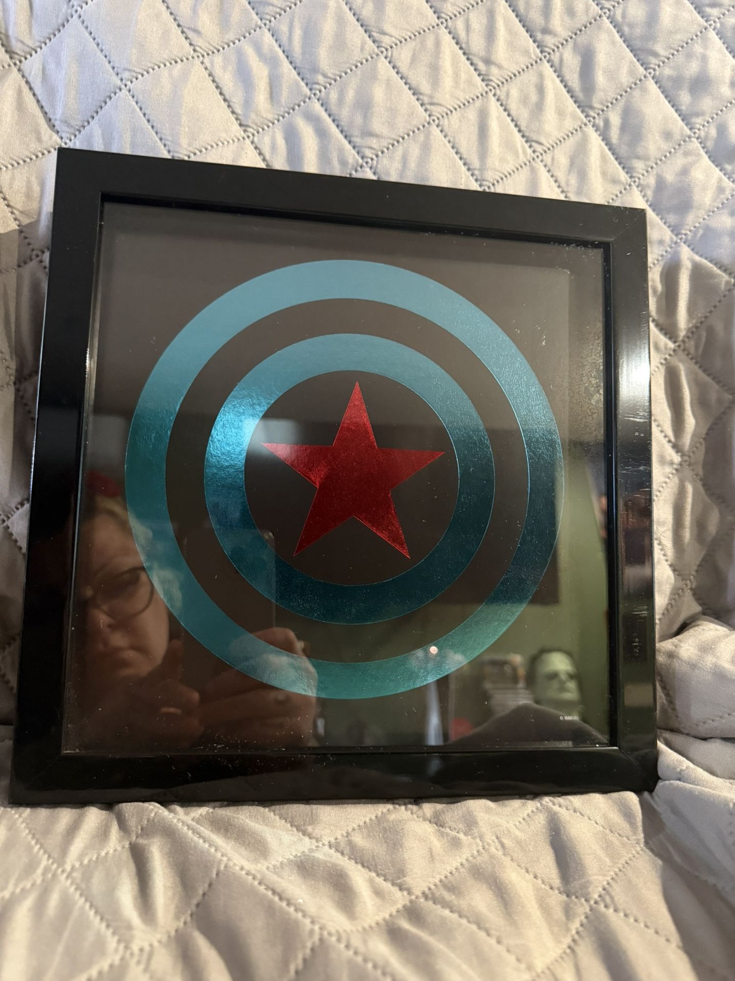 Marvel Avengers 10x10 Glass Framed Print Metallic Red/Black/Blue Captain America