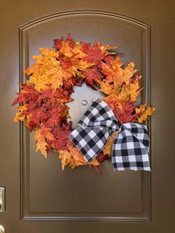 Farmhouse Style Fall Wreath with Burlap Buffalo Plaid Bow