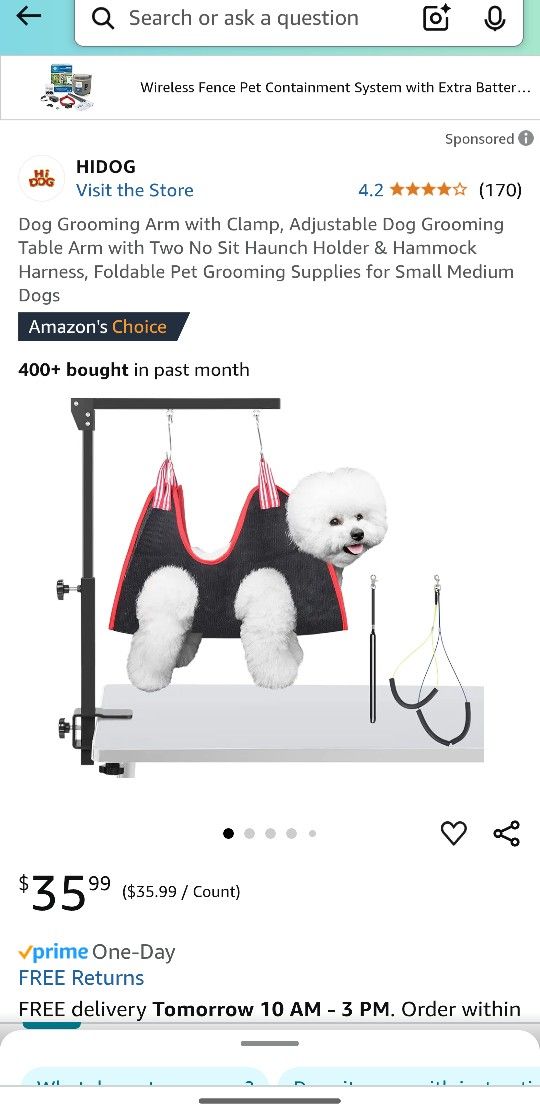 Dog Grooming Arm with Clamp, Adjustable Dog Grooming Table Arm with Two No Sit Haunch Holder & Hammock Harness, Foldable Pet Grooming Supplies for Sma