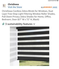 Cordless Zebra Blinds for Windows, Dual Layer Free-Stop Light Filtering Window Roller Shades, Pull Down Privacy Zebra Shades for Home, Office, Bedroom