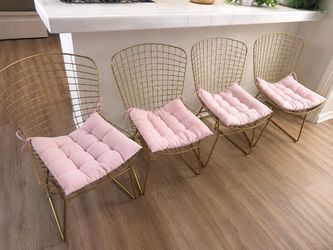 Set of 4 Gold Wire Dining Chairs with Pink Cushions