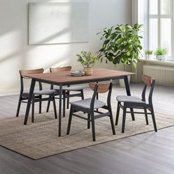 Dining set 7 pc Walnut and Black finish, Grey fabric, New Especial price