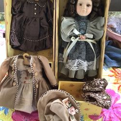 DOLL IN WOODEN BOX,  $15.00