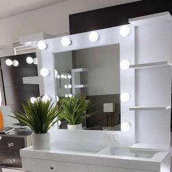Vanity + Mirror + Lights + Drawers + Shelf 
