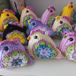Colorful Crochet Chickens Handmade