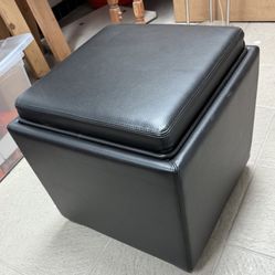 Crate & Barrel Black Leather Lounge Ottoma