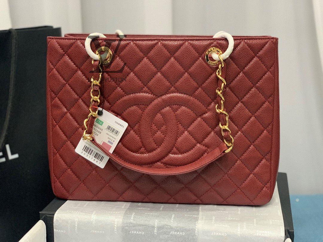 chanel red grand shopping tote