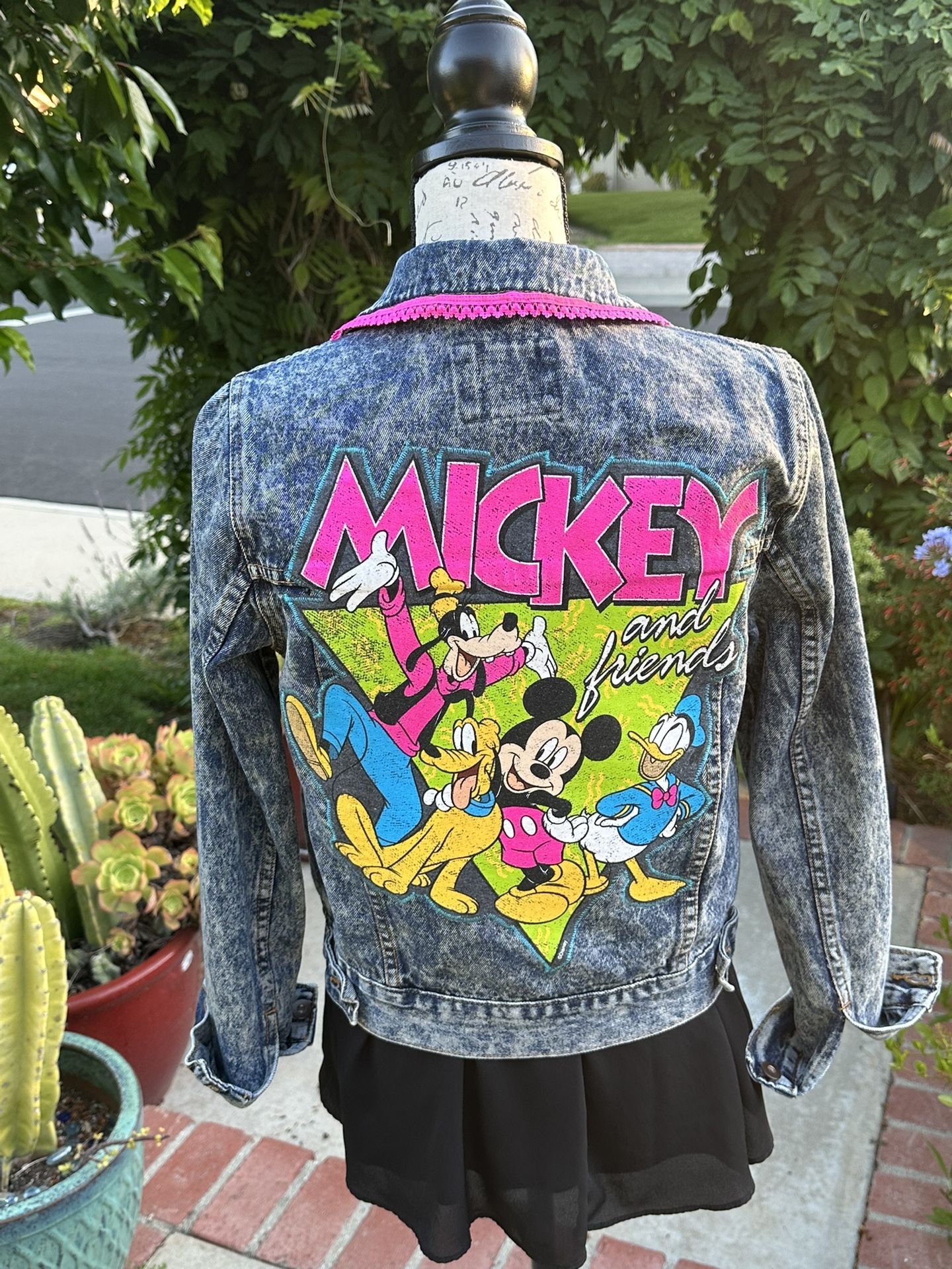 Women’s Jean Jacket Disney Custom Mickey and Friends with Trim Collar -Small