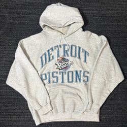 vintage Grey NBA Basketball Starter Logo 7 Majestic Athletic Detroit Pistons Hoodie Sweatshirt