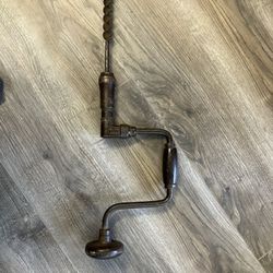 Vintage Metal And Wood Hand Drill with Bit